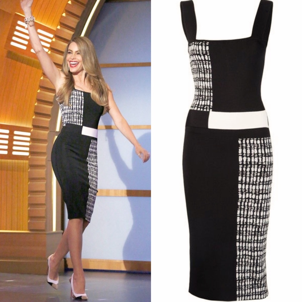 Roland Mouret SS14 ‘Rowington’ Black and White Bodycon Midi Dress Size Small